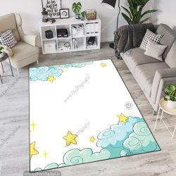 فرش چاپی اتاق نوزاد طرح ابر ستاره زمینه سفید