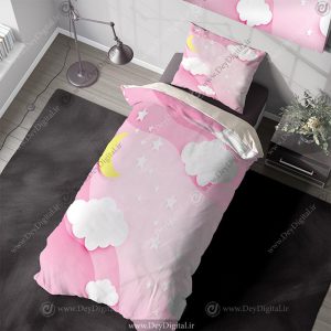 روتختی سه بعدی کودکانه صورتی با ابر و ستاره pk-3316