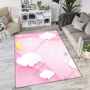 فرش اتاق کودک دخترانه طرح آسمان ابر و ستاره