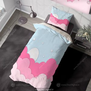 روتختی کودک طرح آسمان با ابرهای صورتی و ماه