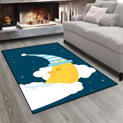 فرش چاپی کودکانه طرح ابر و ماه در حال اسنراحت و ستاره ها