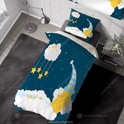 روتختی نوزادی طرح ماه خوابالو و ستاره های آویزان از ابر