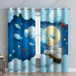 پرده چاپی کشتی و ماهی کارتونی pk-3320