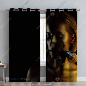پرده چاپی سه بعدی زن رنگ طلایی pk-3359