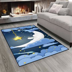 فرشینه طرح کودکانه ماه و ستاره و ابر زمینه سورمه ای