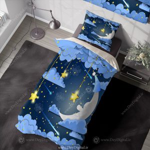 روتختی سه بعدی آسمان پر از ستاره زرد و ماه و ابر pk-3406