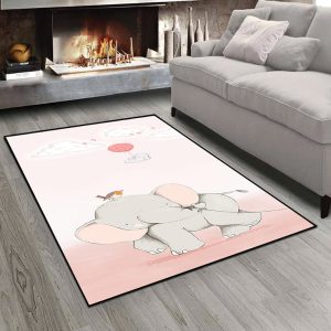 فرشینه اتاق نوزاد طرح عروسکی فیل و پرنده زمینه صورتی روشن