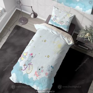 روتختی طرح فیل درحال دوچرخه سواری روی ابرها