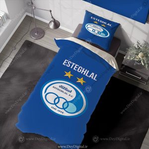 روتختی طرح لوگوی تیم استقلال با زمینه آبی و دو ستاره ی طلایی
