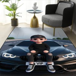 فرشینه پسرانه کارتونی طرح پسر ماشین سوار